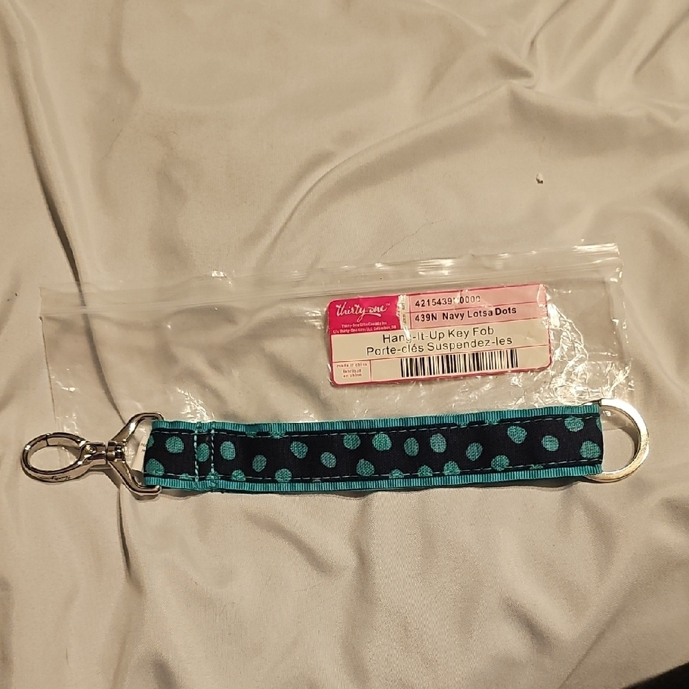 Thirty-One Navy and Teal Dotted Key Fob
